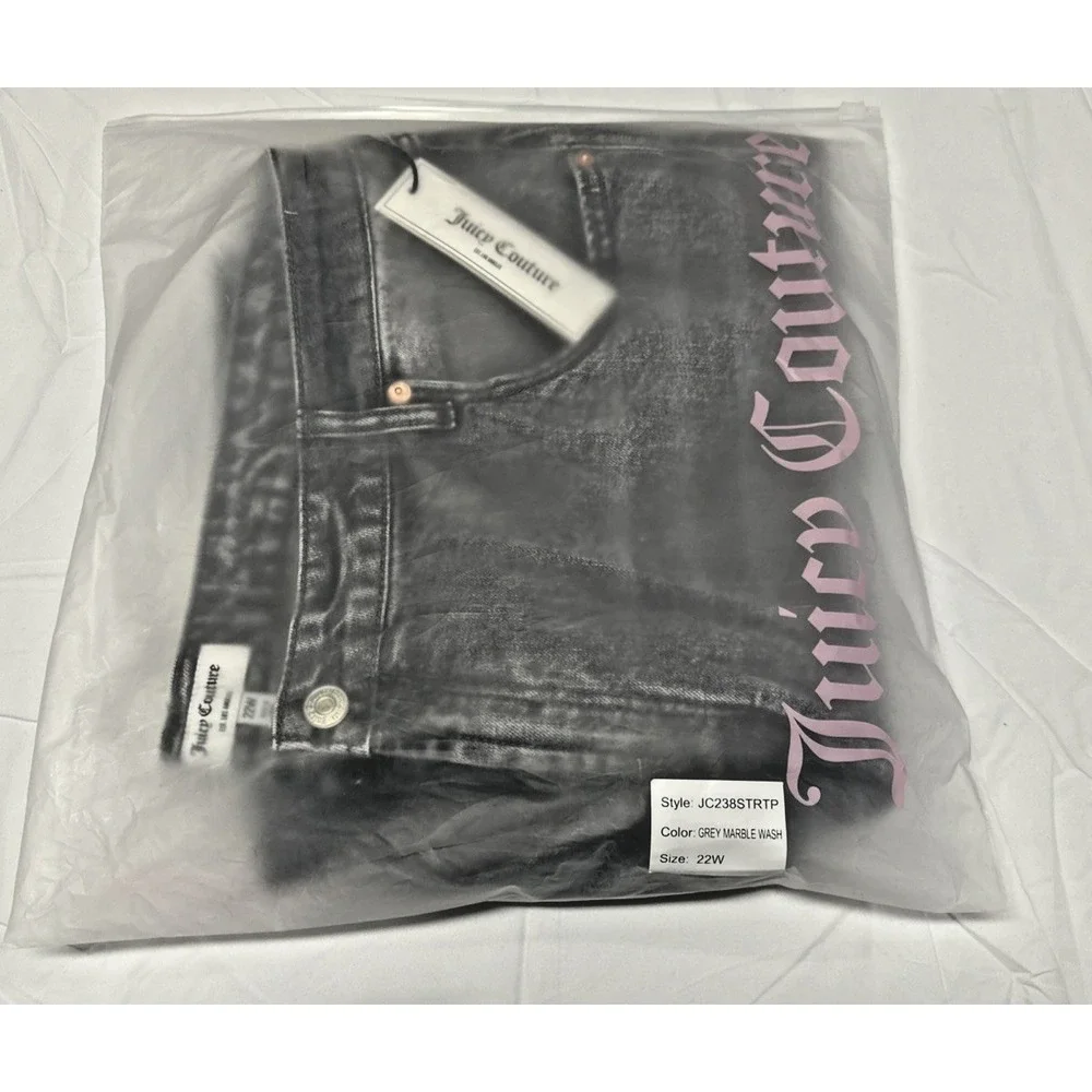 Juicy Couture Women Plus‎ Size 22W High Rise Straight Jeans Raw Hem Gray Marble
